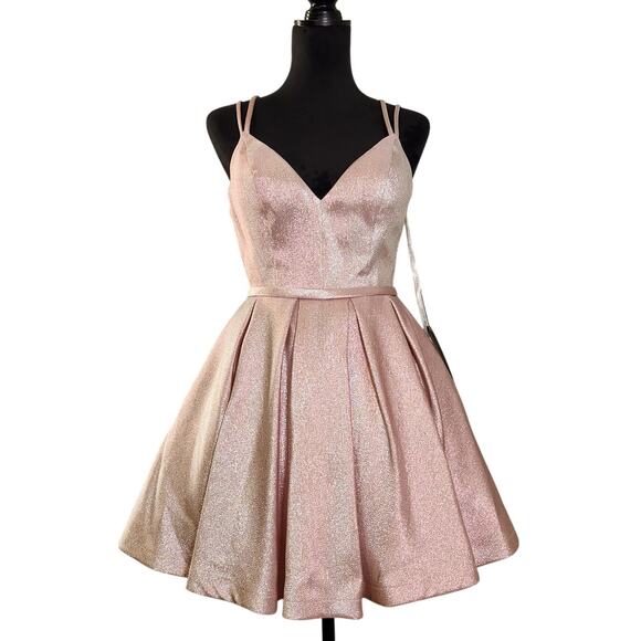 SHERRI HILL Pink Metallic Pleated Dress, Size 4 - Picture 1 of 14